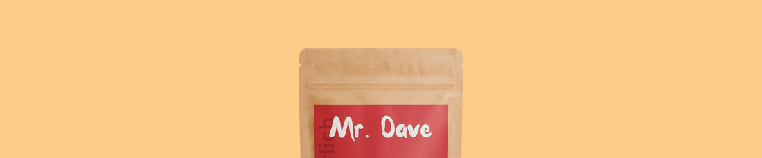 Verpackung von Mr. Dave mit orangenem Hintergrund