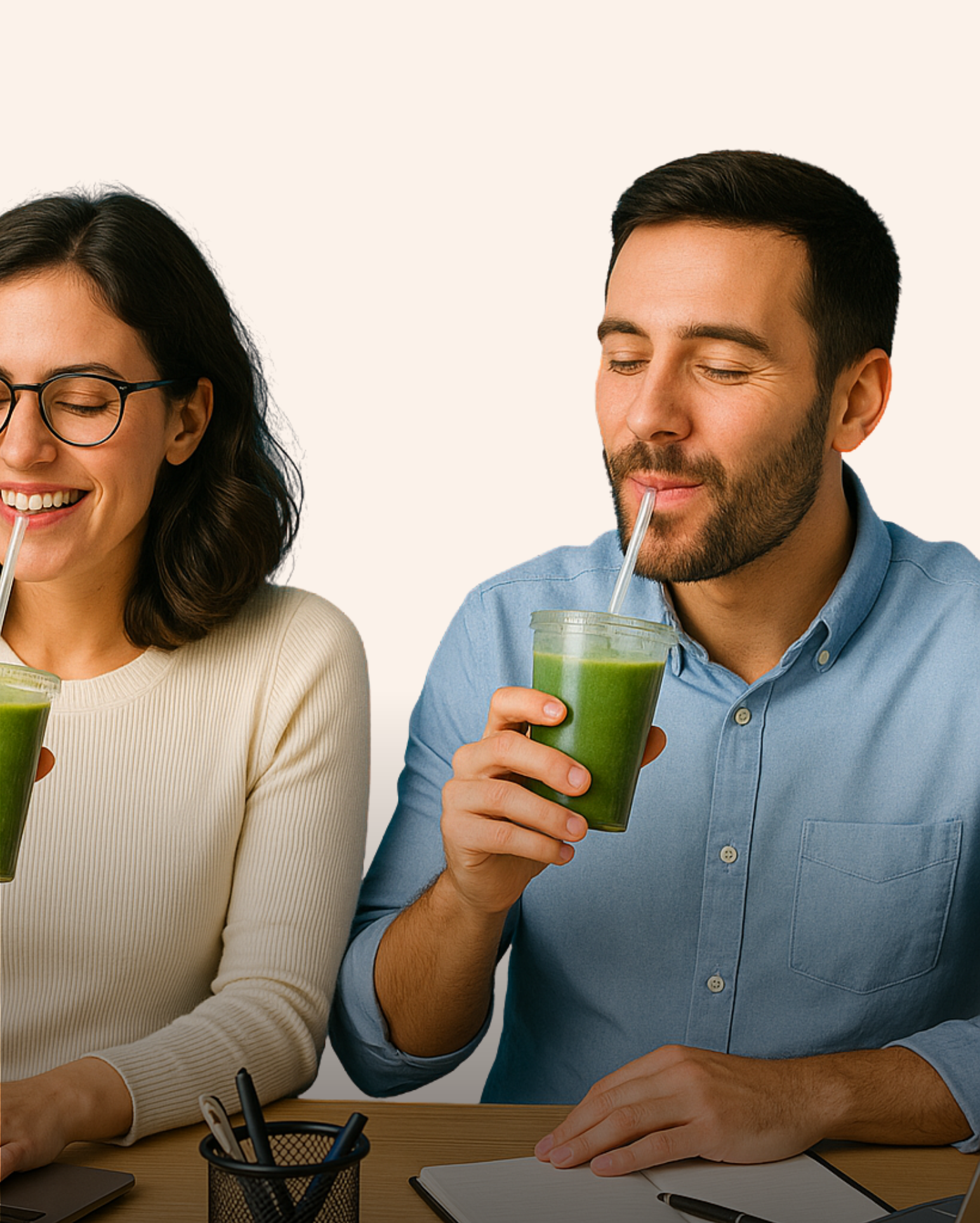 Zwei Personen trinken einen grünen Smoothie