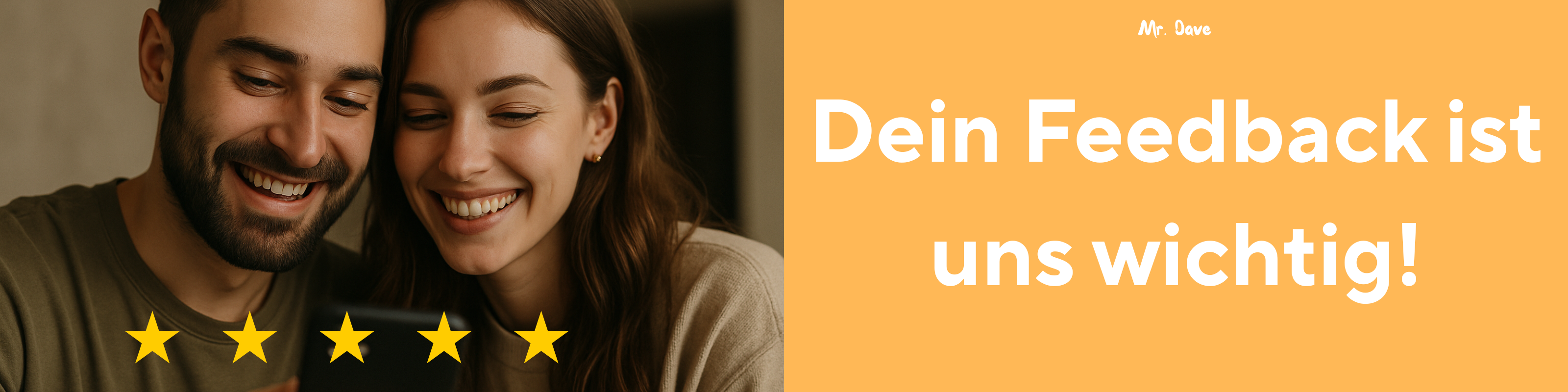 Lächelndes Paar mit fünf Sternen als Symbol für positive Kundenbewertungen