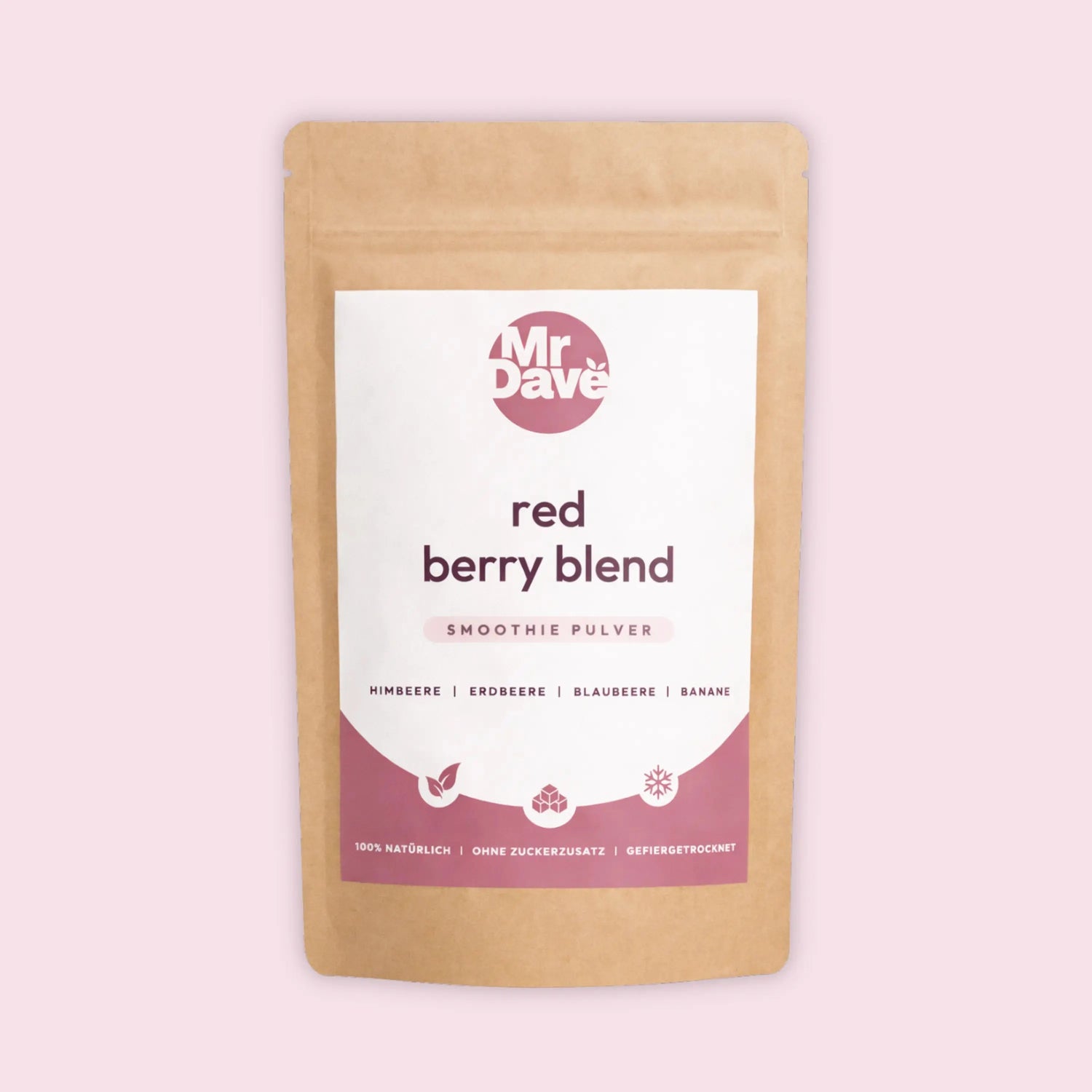 Mr. Dave Smoothie Pulver Red Berry Blend mit gefriergetrockneten Beeren, Banane und Haferflocken