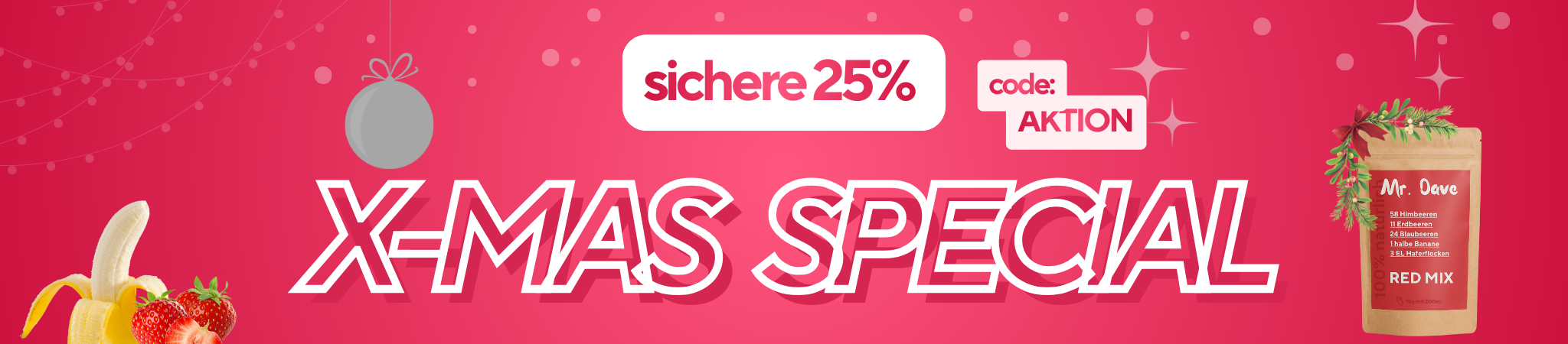 Weihnachten Angebot für Smoothie Pulver von Mr. Dave – 25% Rabatt auf gefriergetrocknete Früchte Mix